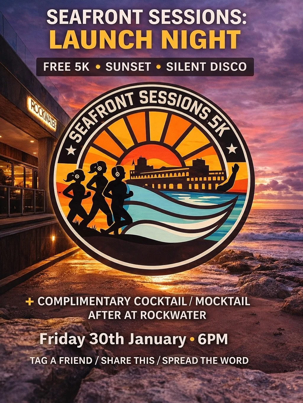 🌅🎧 SEAFRONT SESSIONS: LAUNCH NIGHT 🎧🌅

This Friday 30th January at 6pm, Wtmwtd are launching something new at Branksome beach &mdash;
and you&rsquo;re invited 🤩

A free 5k sunset run from Branksome Beach to Bournemouth Pier and back,
with a sile