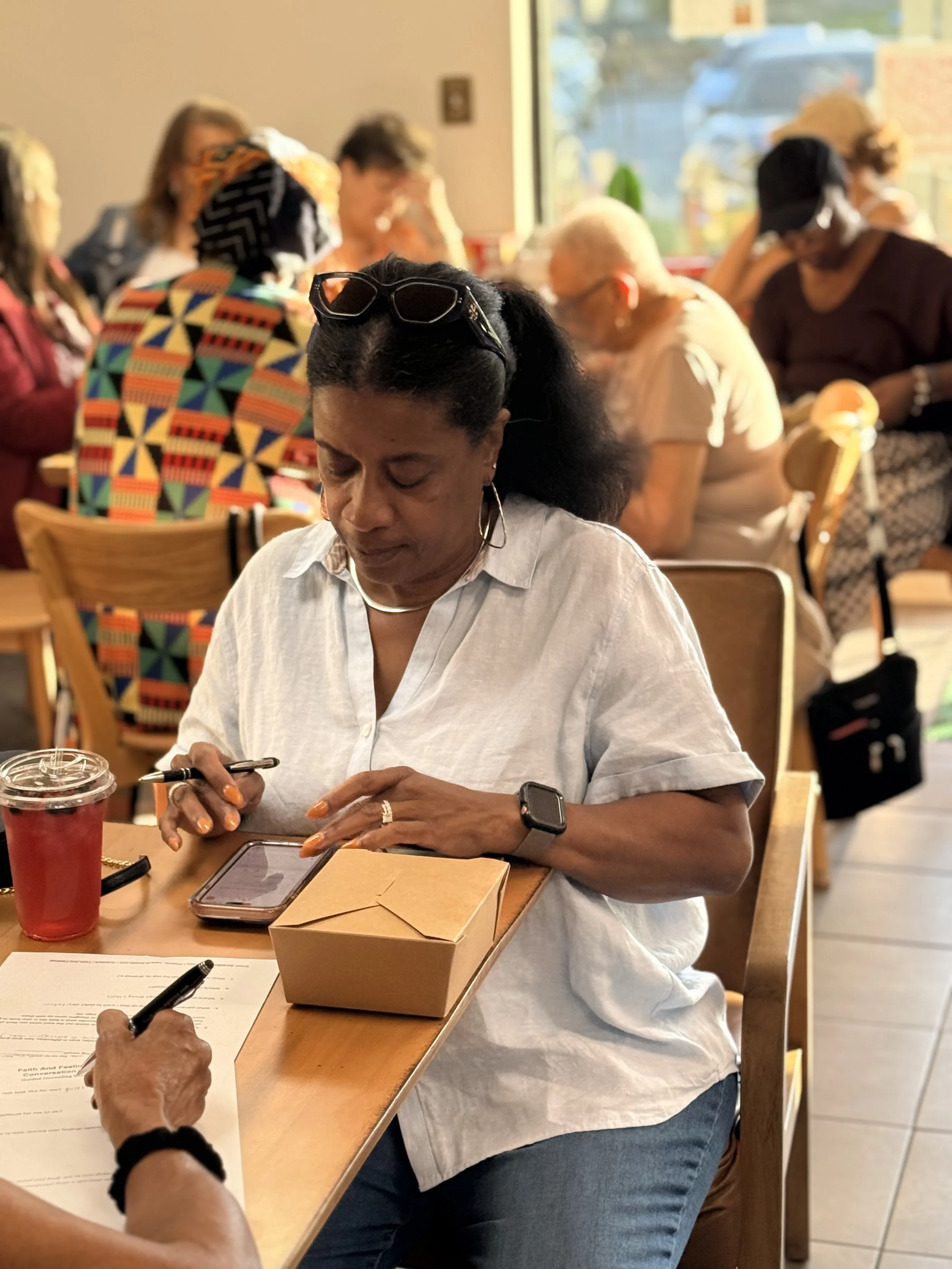 Flakes & Fables Cafe attending FAFC conversation and journaling. 