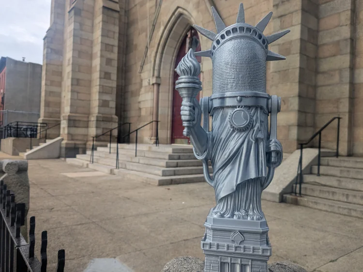 LIBBY trophy outside a church