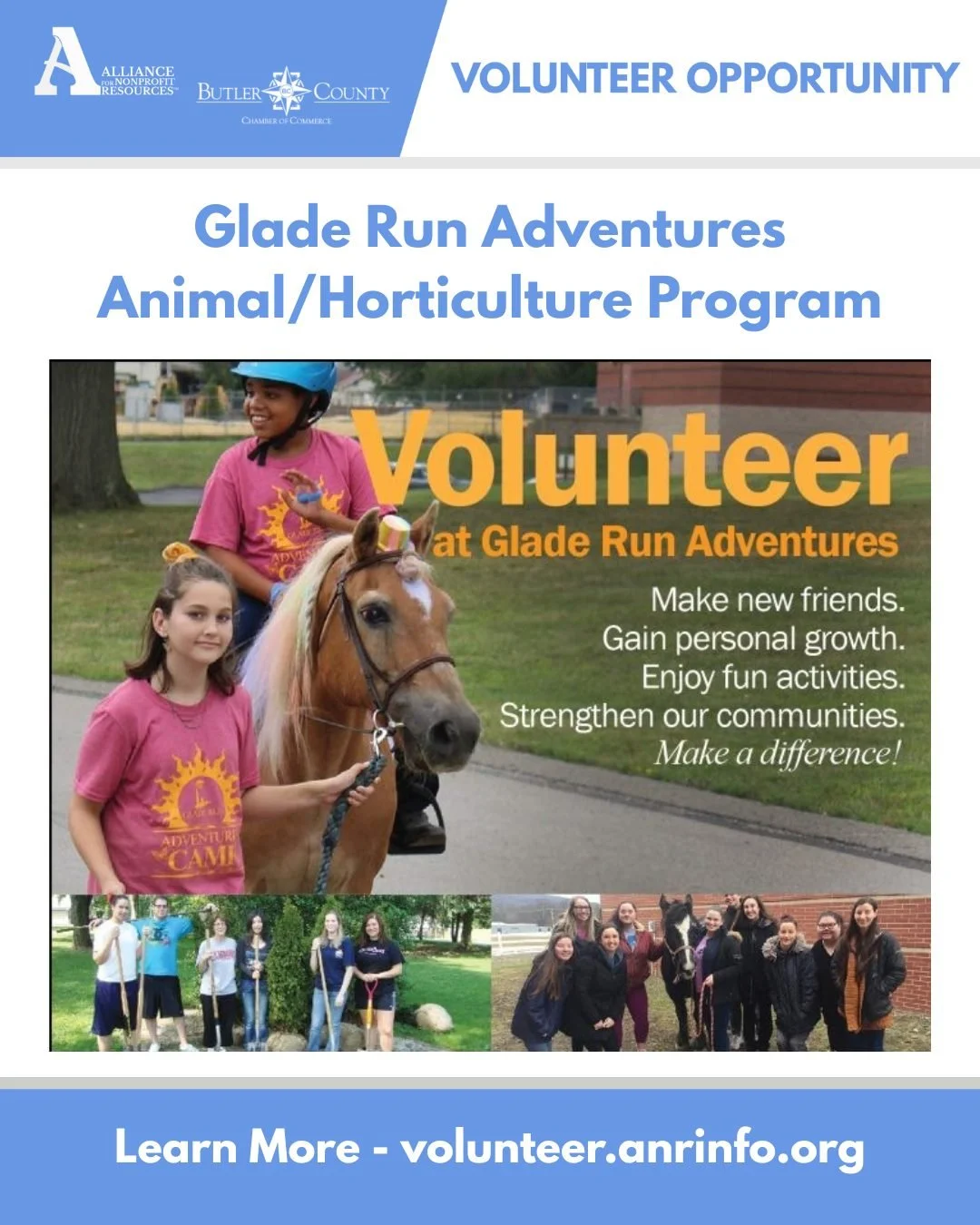 Volunteers Needed! @gladerun  is looking for volunteers to support its Adventures Animal/Horticulture Program. Opportunities are available for individuals, families, and groups who enjoy animals, gardening, and the outdoors. Flexible scheduling and t
