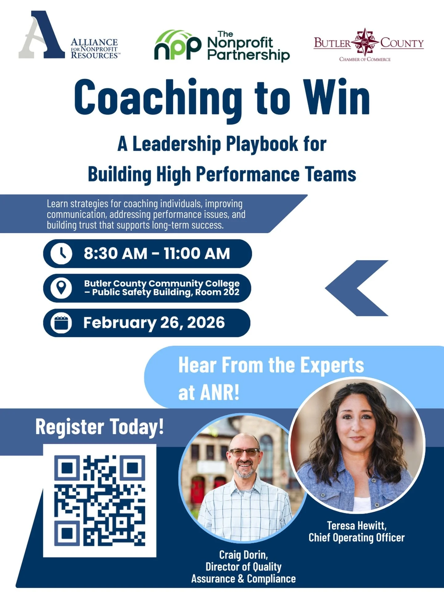 Our next training session, &ldquo;Coaching to Win&rdquo;, is this month!

Join us, @your_npp , and @lovebutlercountypa to improve leadership skills in coaching individuals, improving communication, addressing performance issues, and building trust th