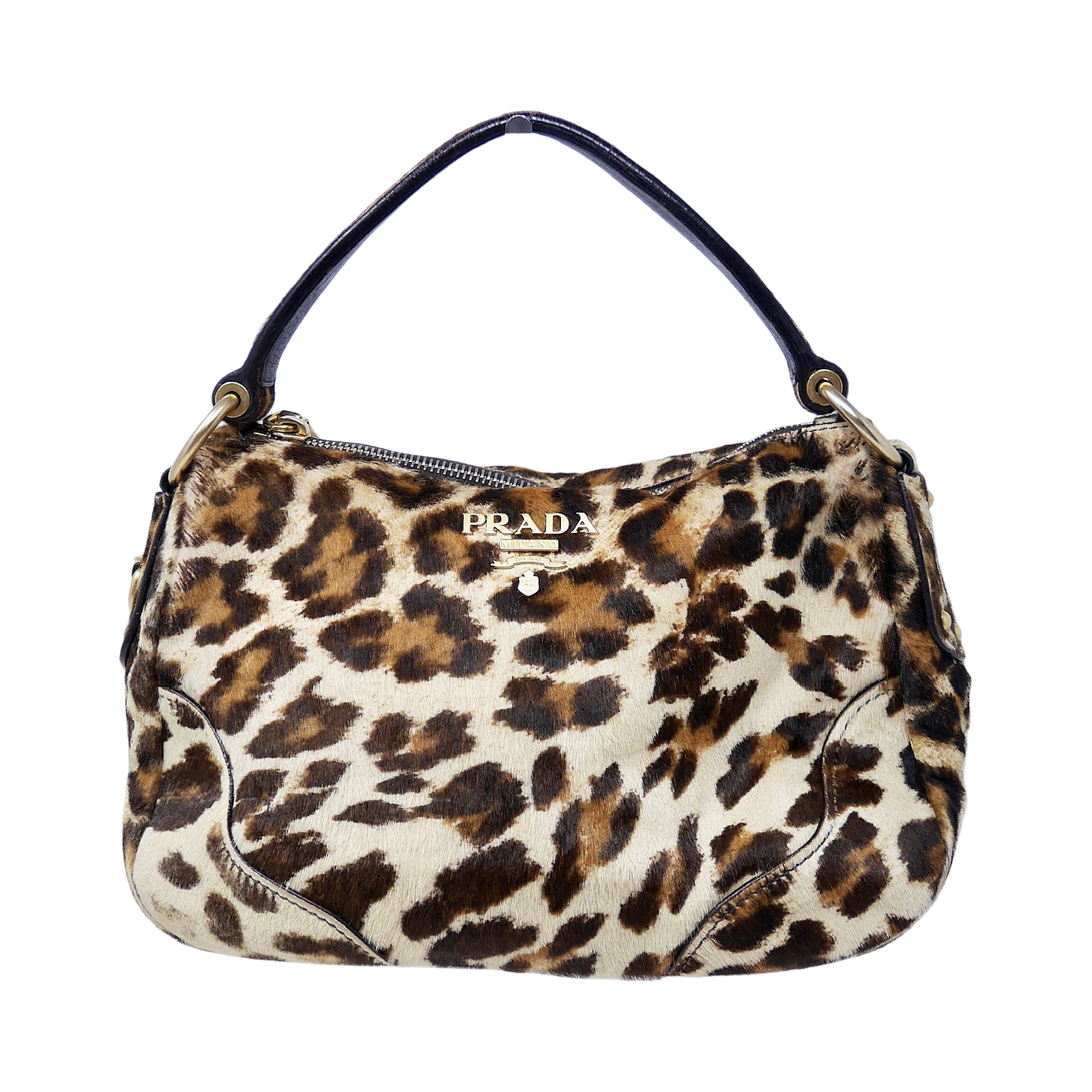Prada Leopard Print Calf Hair Shoulder Bag