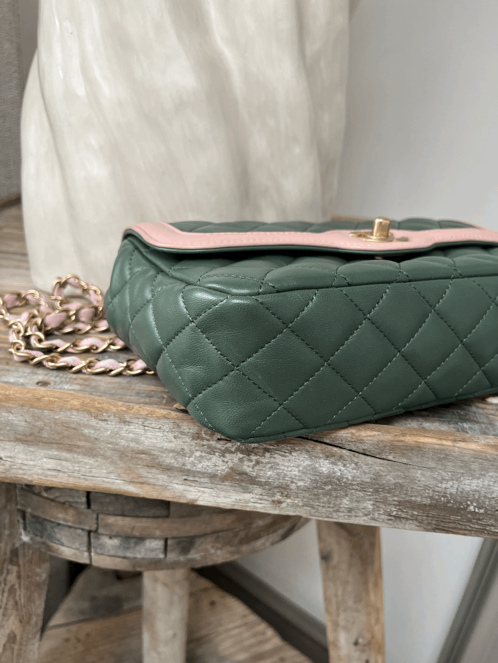 Splendid and Rare two-tone Chanel Diana Mini bag in green and pink