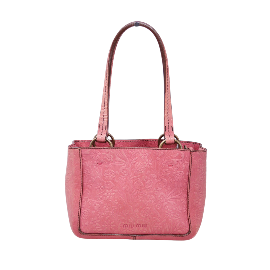 Miu Miu Embossed Floral Leather Tote