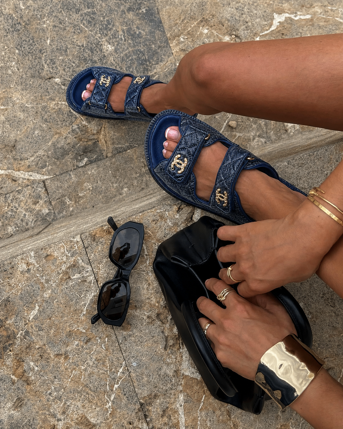 Chanel Denim Velcro Sandals
