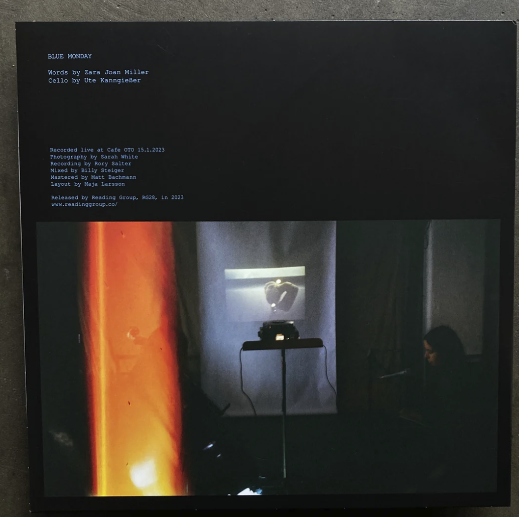Blue Monday EP sleeve artwork, Zara Joan Miller and Ute Kanngießer, Reading Group, 2023