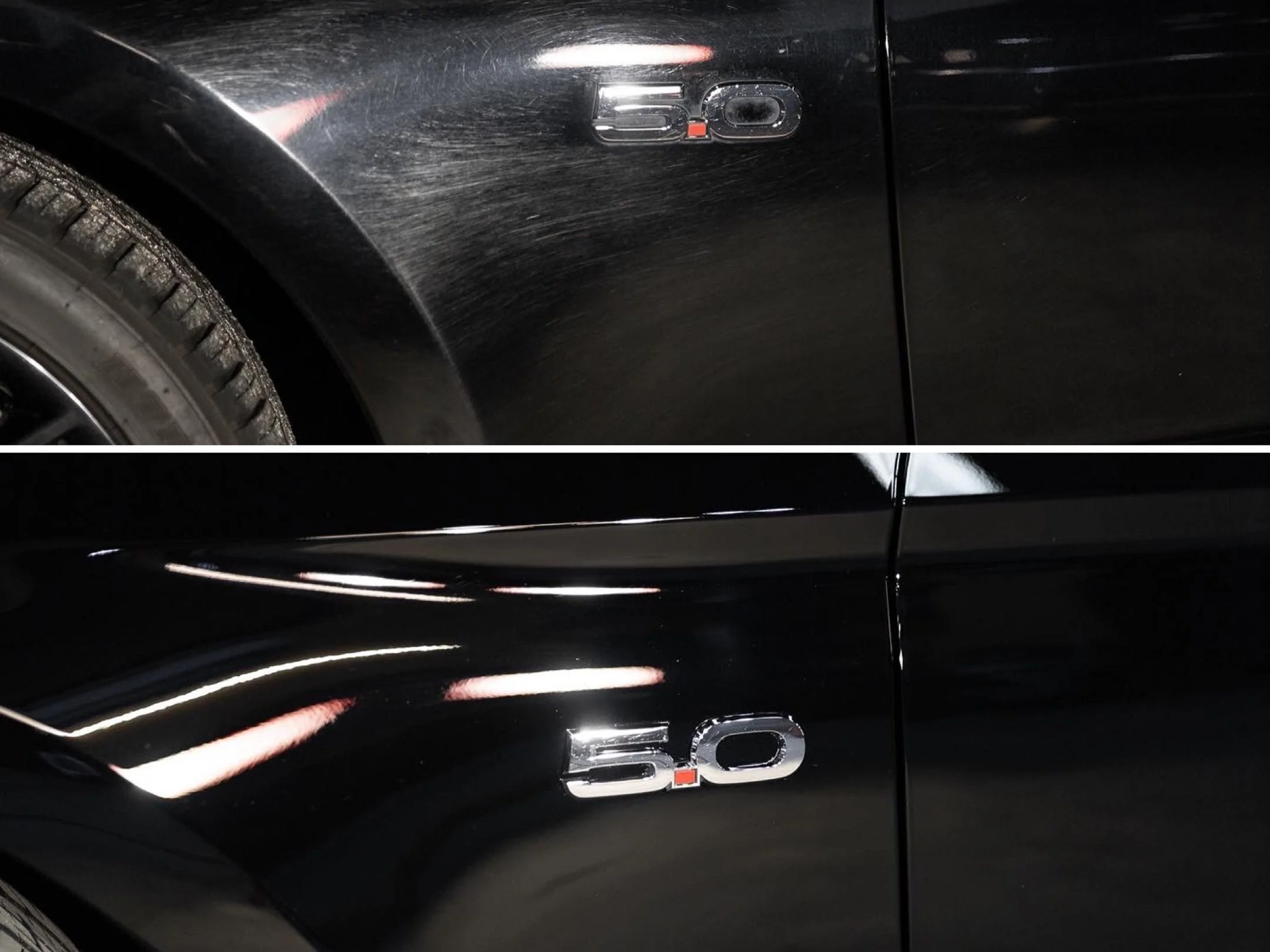 EPM Detailing Enhancement Two-Stage Paint Correction Package: Close-up of the of a black BMW, showcasing enhanced gloss and refined finish.