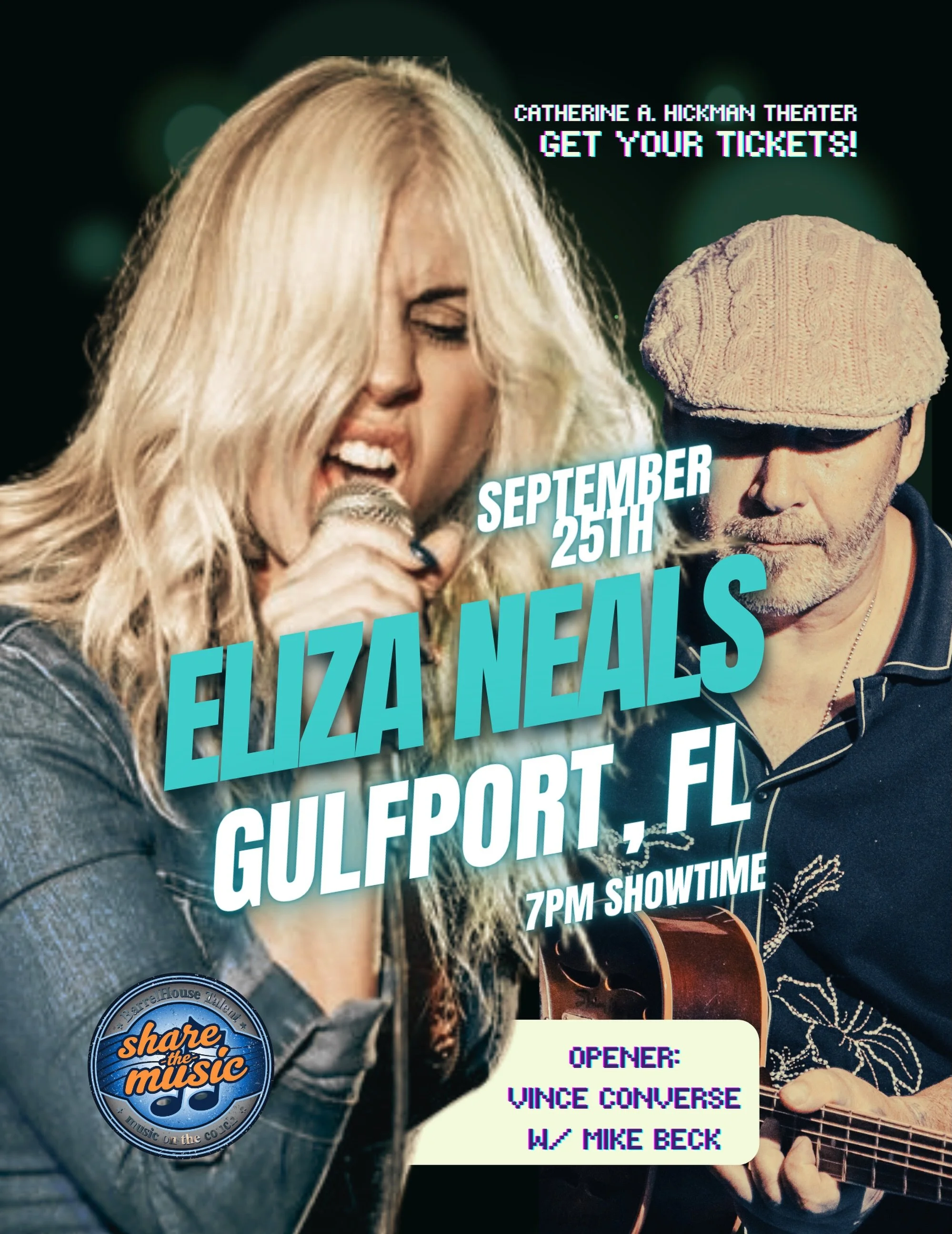 @elizaneals will be in Gulfport, Florida on 9.25&hellip;get tickets: barrelhousetalent.ticketspice.com/eliza-Eliza 

Details:
Eliza Neals is bringing her Detroit Blues/Rock energy To Gulfport!
Vince Converse is opening with Mike Beck on percussion.
S