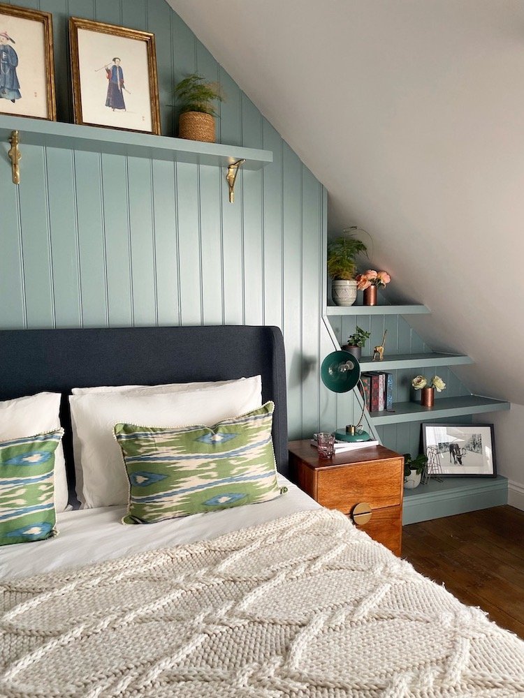 Shiplap panelled bedroom.JPG