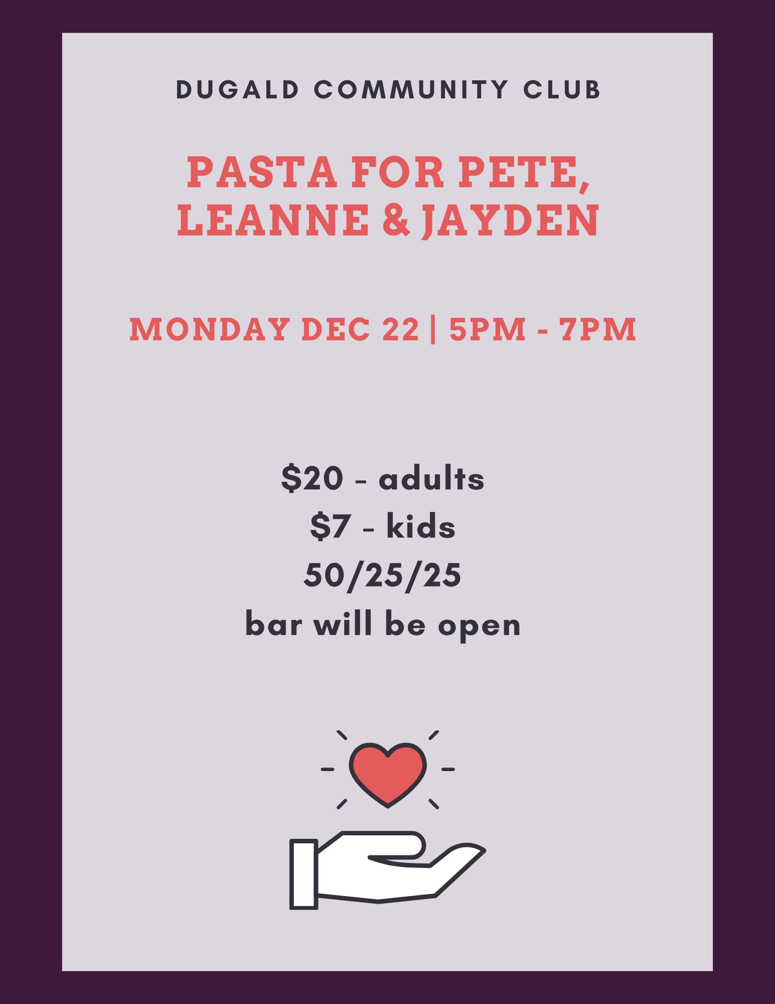 Pasta for Pete, Leanne & Jayden