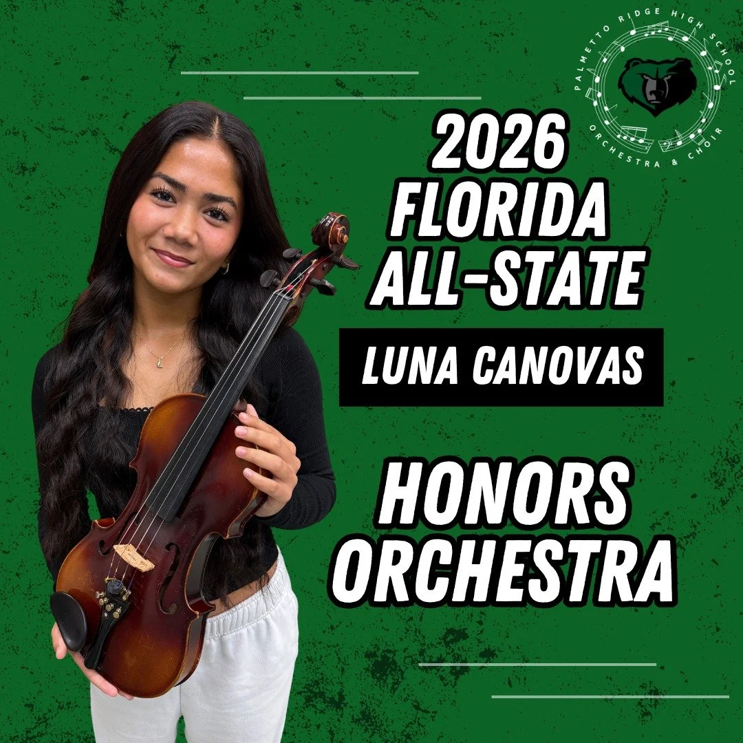 As we head into Thanksgiving break, we want to highlight two outstanding accomplishments from our music program.

Congratulations to Luna Canovas and Melany Leon (see other post) on being accepted into the 2026 Florida All-State Festival. This is one