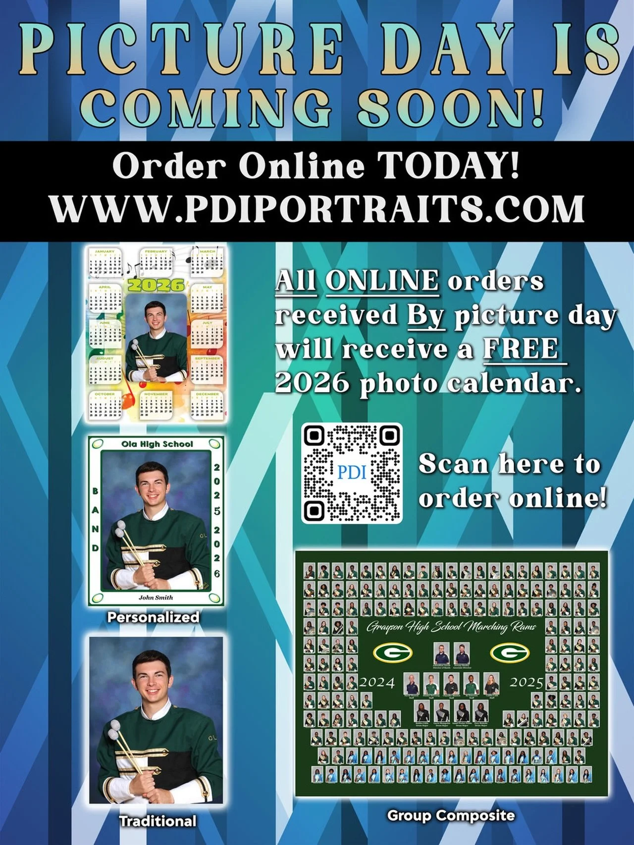 Next week, February 3rd is Picture Day!! Parents (especially our seniors!!) don&rsquo;t forget to purchase your child&rsquo;s photo from orchestra and choir! They even have a new option this year which would allow you to get a &ldquo;through the year