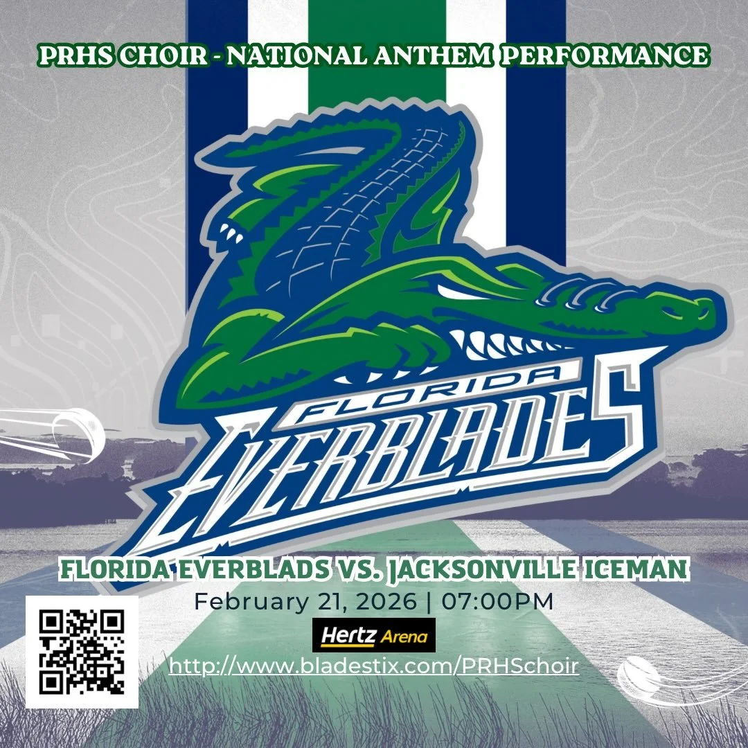 The Palmetto Ridge Choir will perform the National Anthem before the Florida Everblades game on Saturday, February 21 at 7:00 PM. Fans are invited to enjoy the choir&rsquo;s rendition of the nation&rsquo;s anthem and support our talented students. Pl
