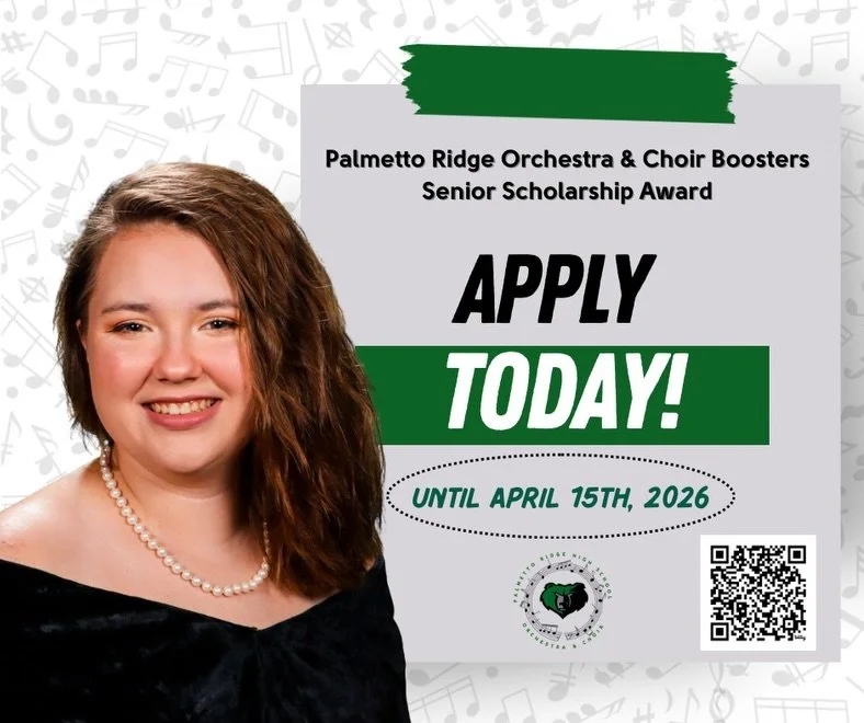 Palmetto Ridge Orchestra &amp; Choir Seniors! Don't forget to apply for the Booster&rsquo;s Scholarship Award!! Regardless of whether it's college, trade school, or other types of education beyond high school that you will pursue, you have a chance t