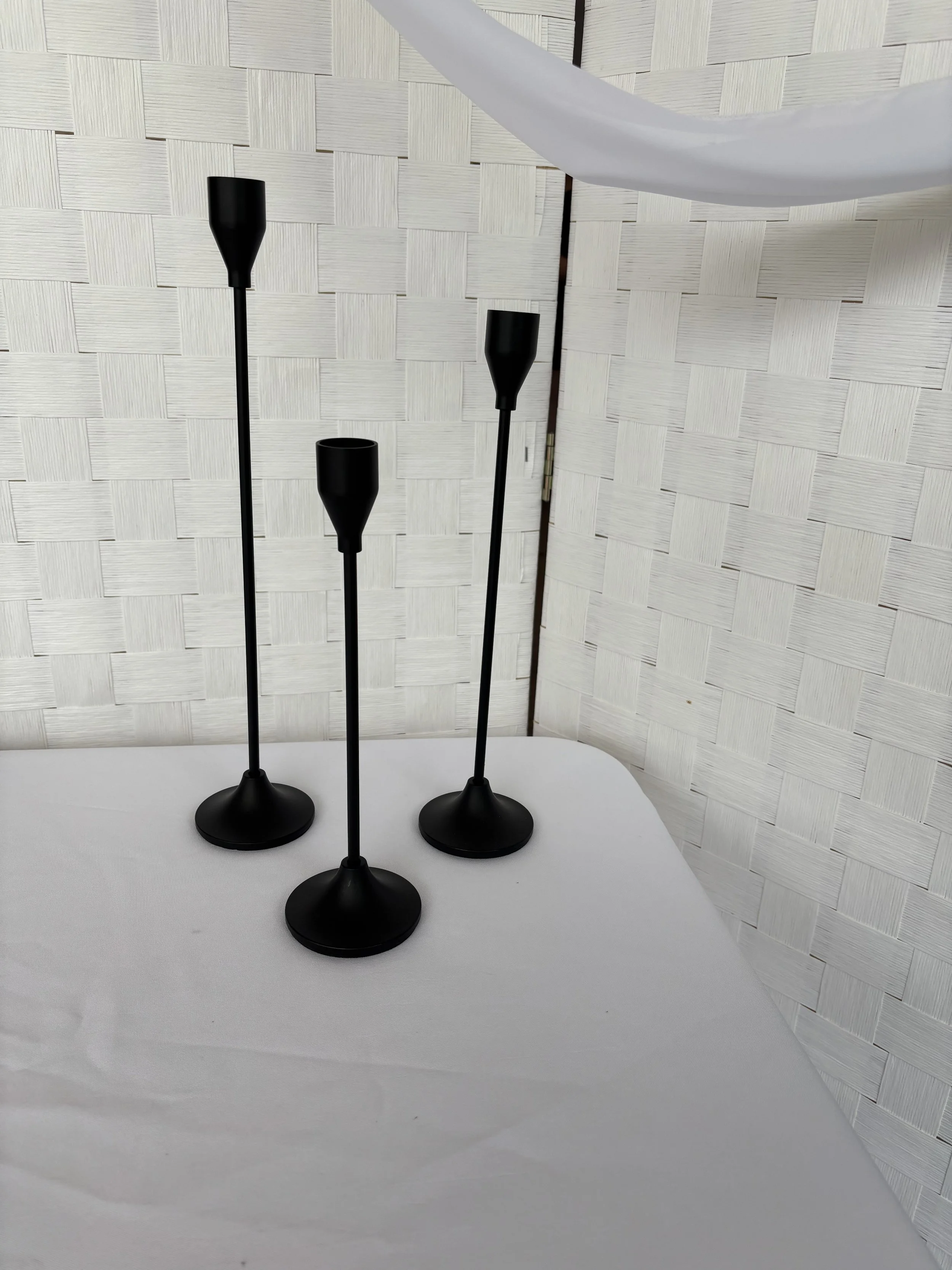 Item: Black Taper Candle Holder
Sizes:
Small 9 inch
Medium 11 inch
Large 13 inch 
Price: $.50