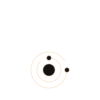 Minimalist line drawing of a planet with orbiting satellites or moons