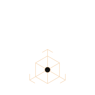 Line drawing of three interconnected cubes arranged around a central point in a triangular formation.