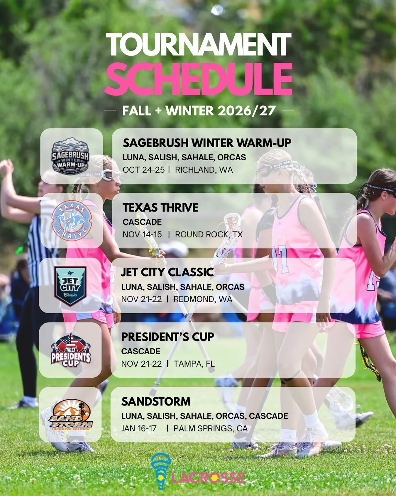 We have an awesome tournament schedule lined up! Looking forward to an amazing fall + winter season! 🥍🔥