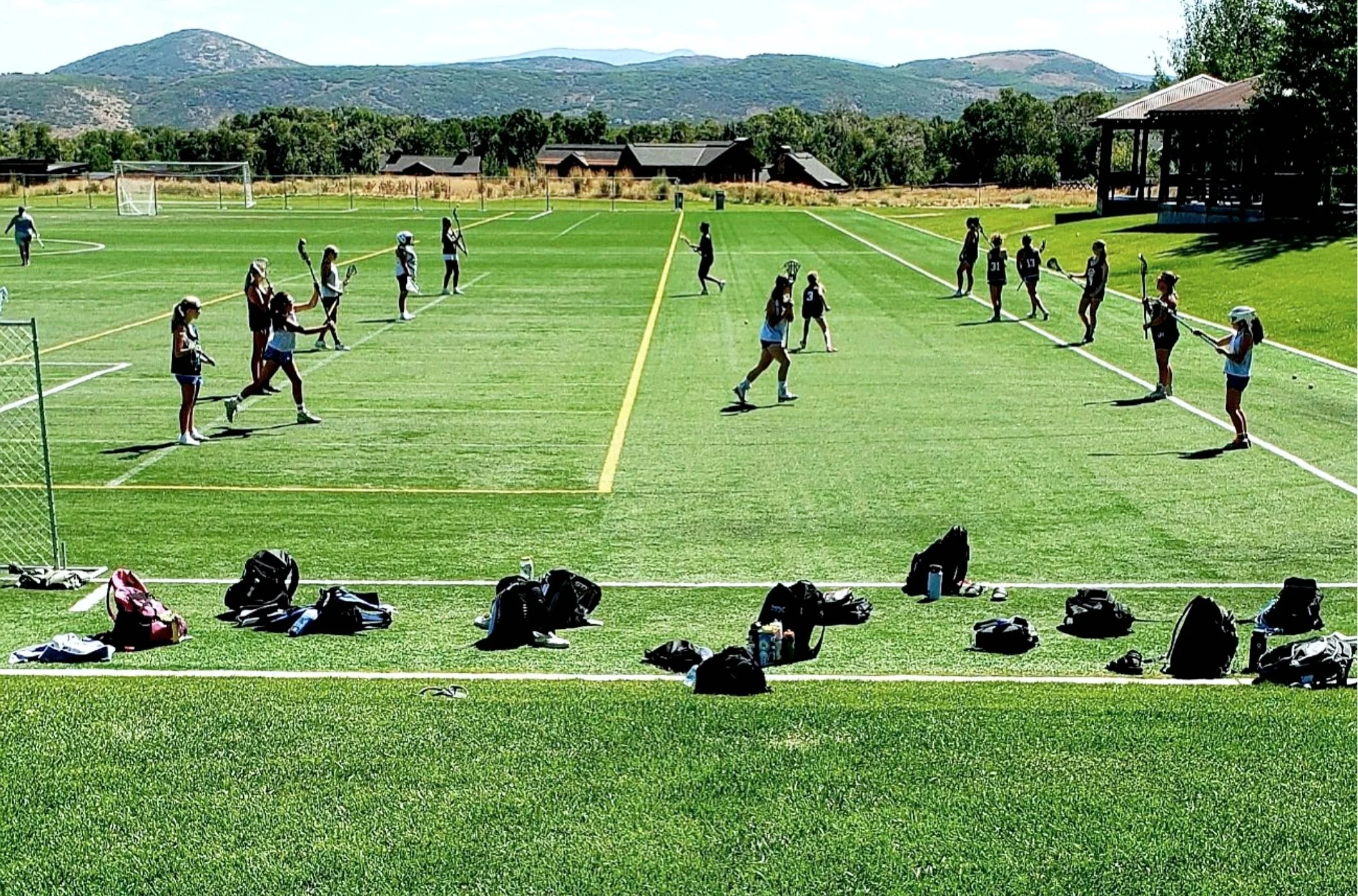 Lacrosse field girls practicing