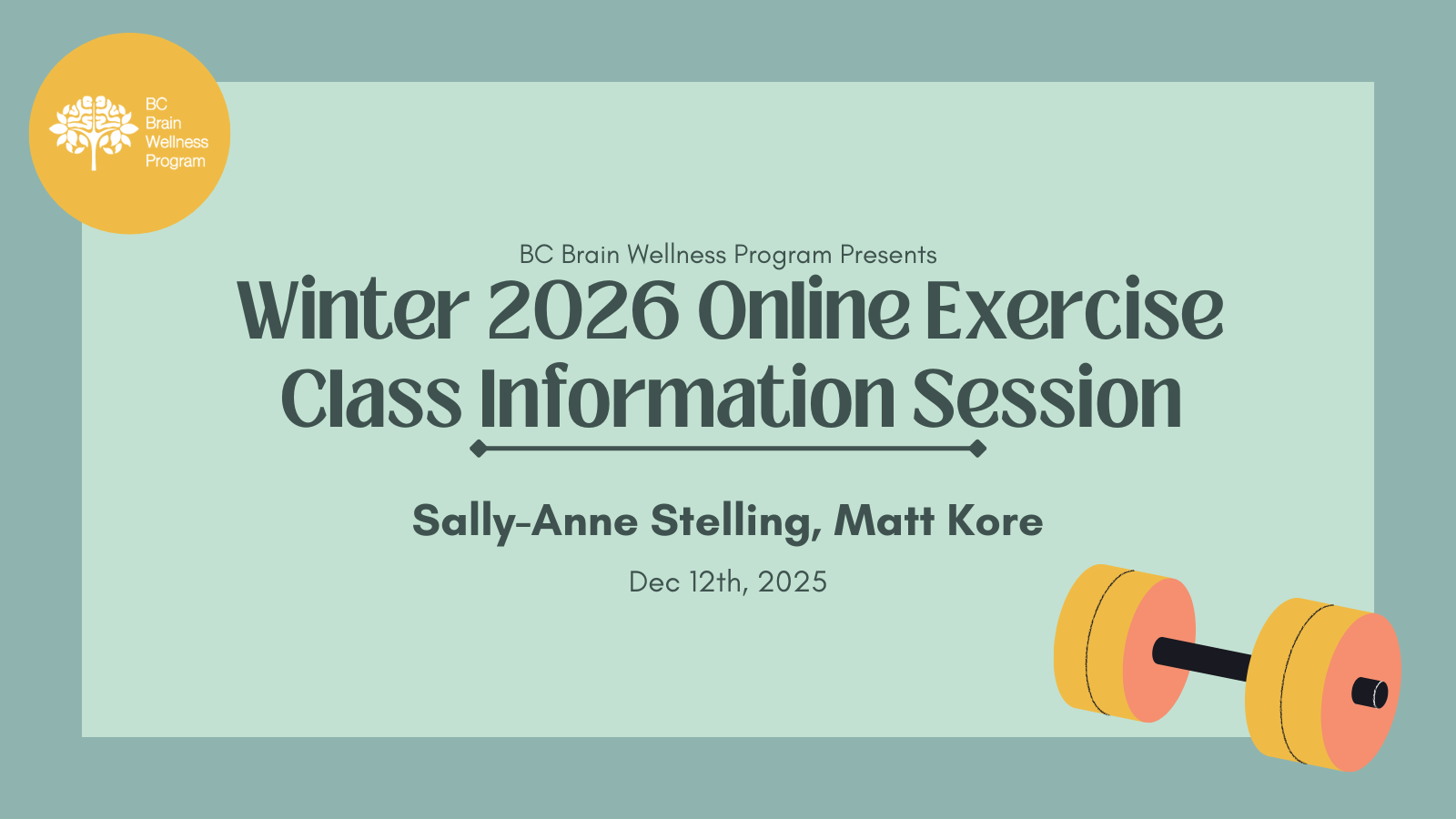 Winter 2026 Online Exercise Class Information Session