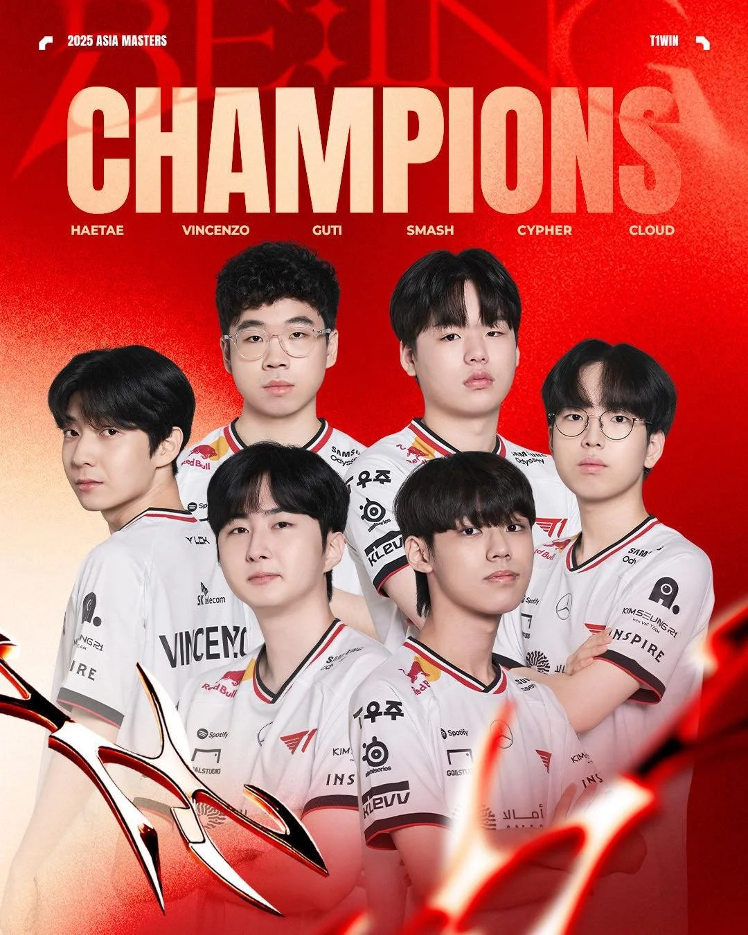 𝗔𝘀𝗶𝗮 𝗠𝗮𝘀𝘁𝗲𝗿𝘀 𝗖𝗵𝗮𝗺𝗽𝗶𝗼𝗻🏆

T1A가 국제대회에서의 첫 트로피를 들어올립니다!
하나의 목표를 가지고 꾸준히 달려온 우리 선수들에게 축하의 말을 부탁드리며, 한해동안 응원해 주신 팬 여러분에게 진심으로 감사드립니다.

T1A lifts their first international tournament trophy!
Congratulations to our team for chasing their 