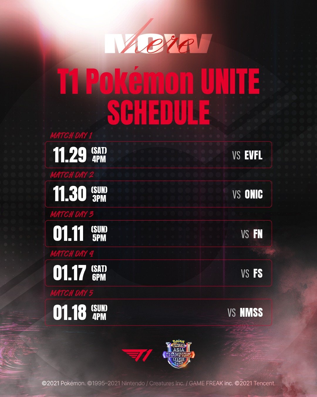 'Pok&eacute;mon UNITE' 경기 일정을 지금 바로 확인해 보세요!

Check out T1's Pok&eacute;mon UNITE match schedule now!

#TogetherAs1 #NowHere #T1PokemonUNITE