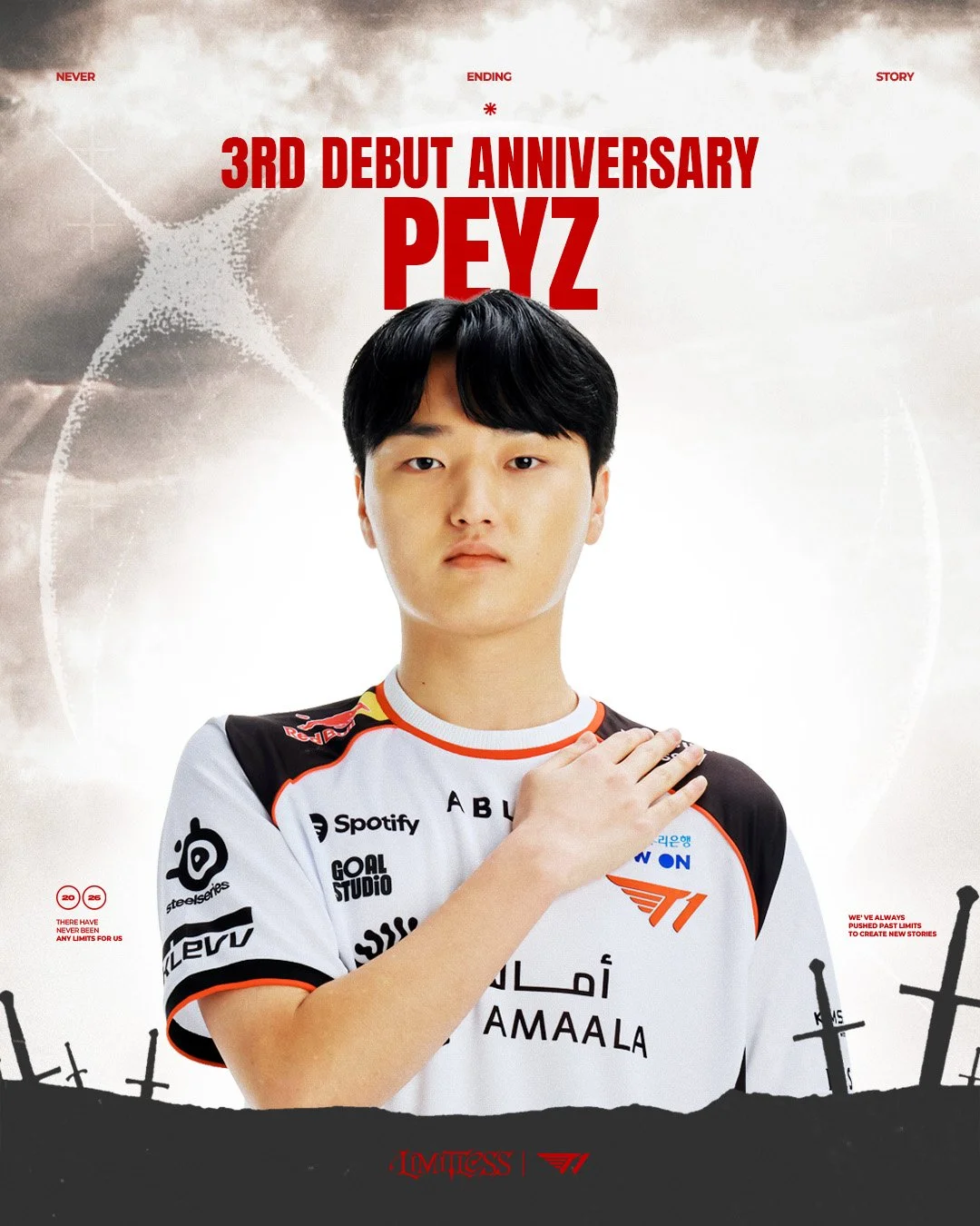 '𝗣𝗲𝘆𝘇' 𝟯𝗿𝗱 𝗗𝗲𝗯𝘂𝘁 𝗔𝗻𝗻𝗶𝘃𝗲𝗿𝘀𝗮𝗿𝘆 𝗹 𝟮𝟬𝟮𝟯.𝟬𝟭.𝟭𝟴 ~

T1 LoL 팀 &lsquo;Peyz&rsquo; 선수의 데뷔 3주년을 축하해 주세요!🐨
Happy 3rd Debut Anniversary to our BOT &lsquo;Peyz&rsquo;!🐨

#TogetherAs1