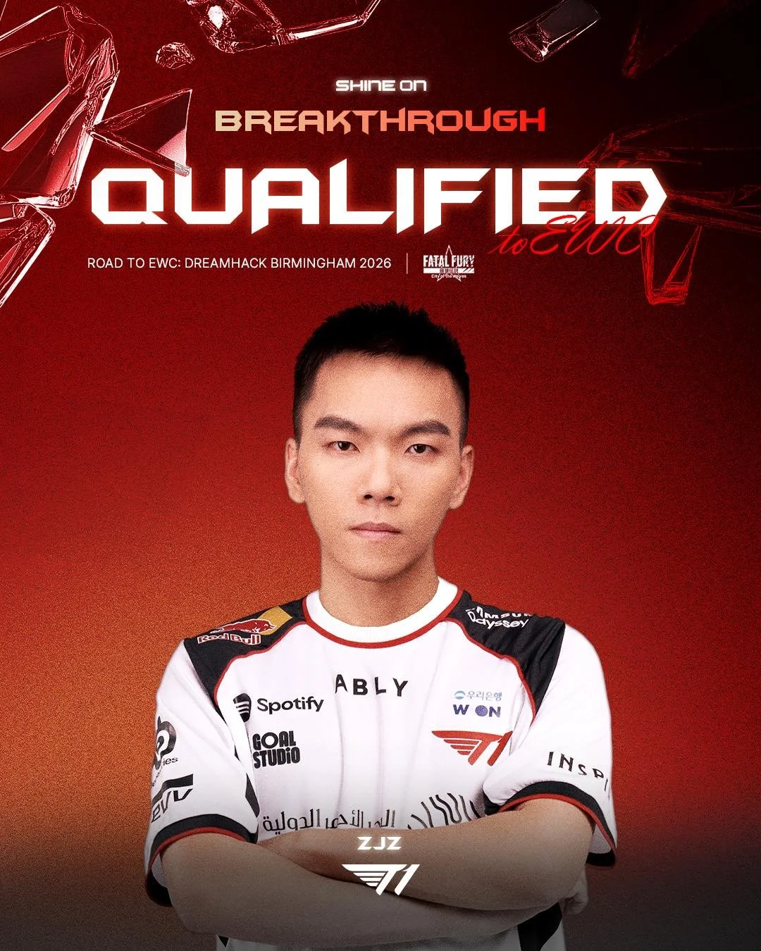 𝐐𝐔𝐀𝐋𝐈𝐅𝐈𝐄𝐃 | 𝐄𝐒𝐏𝐎𝐑𝐓𝐒 𝐖𝐎𝐑𝐋𝐃 𝐂𝐔𝐏 𝟐𝟎𝟐𝟔

T1 Fatal Fury팀 'ZJZ' 선수가 EWC 2026에 진출합니다!
응원해 주신 팬 분들께 감사드립니다.

T1's Fatal Fury team's &lsquo;ZJZ&rsquo; secures his spot at EWC 2026!
We&rsquo;re truly grateful for all the support.

#T
