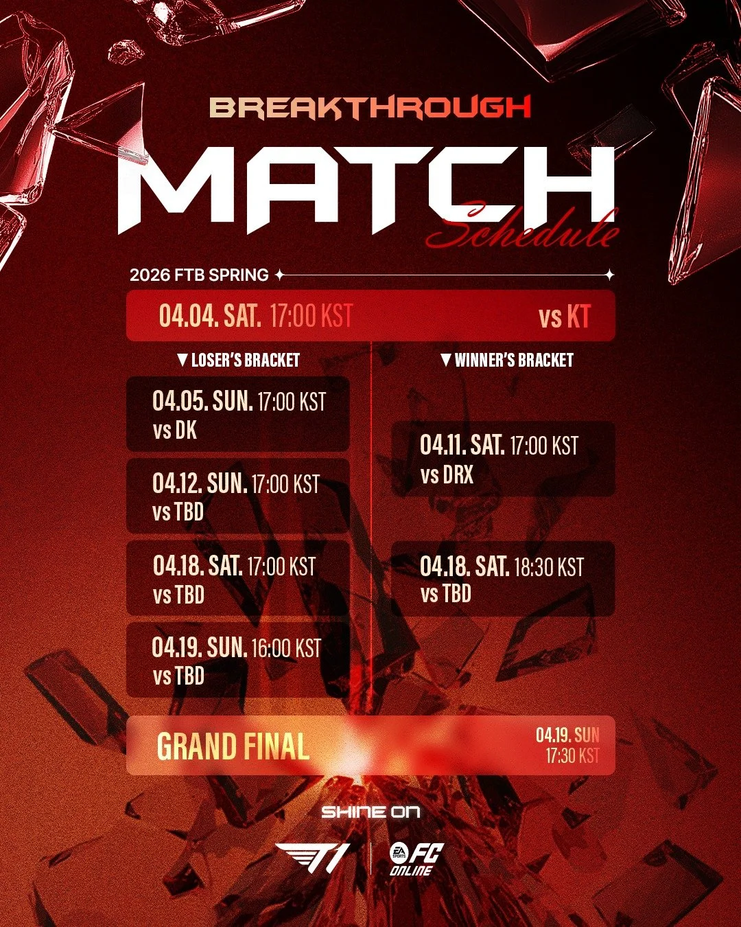 ⚽𝟐𝟎𝟐𝟔 𝐅𝐓𝐁 𝐒𝐏𝐑𝐈𝐍𝐆 𝐌𝐀𝐓𝐂𝐇 𝐒𝐂𝐇𝐄𝐃𝐔𝐋𝐄⚽

#TogetherAs1 #Breakthrough #T1FCONLINE