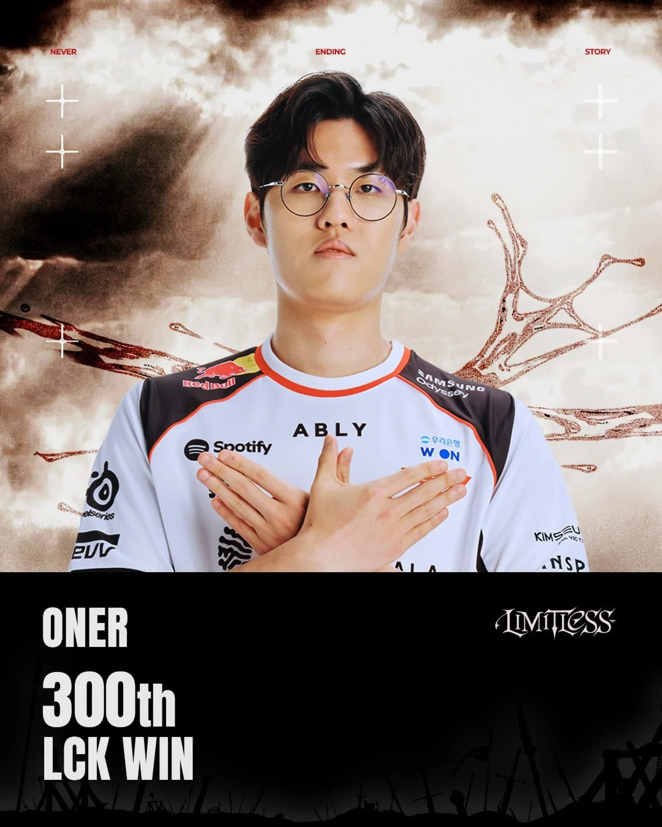𝗢𝗨𝗥 𝗝𝗨𝗚, 𝗢𝗡𝗘𝗥 | 𝟮𝟬𝟮𝟭.𝟬𝟮.𝟮𝟭~
 
&lsquo;Oner&rsquo; 선수가 LCK 통산 300승을 달성했습니다.
 또 하나의 기록을 세운 &rsquo;Oner&lsquo; 선수에게 축하의 말을 전해주세요!
 
&lsquo;Oner&rsquo; has recorded his 300th LCK Win!
Congratulations to &rsquo;Oner&lsquo; on setting anot
