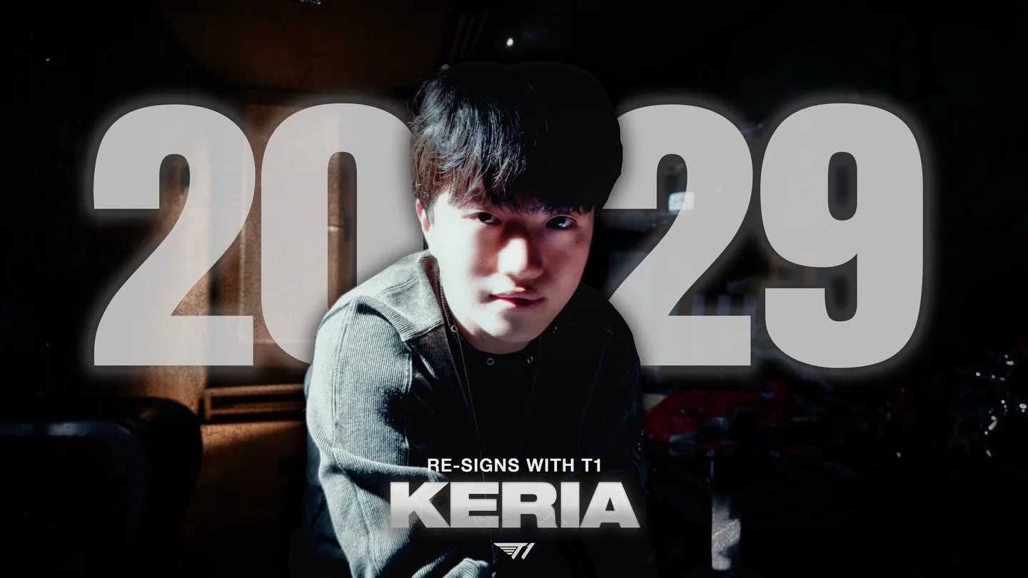 𝐑𝐞-𝐬𝐢𝐠𝐧, &rsquo;𝐊𝐞𝐫𝐢𝐚&lsquo;

&rsquo;Keria&lsquo; 류민석 선수가 2029년까지 T1과 함께합니다.
&rsquo;역천괴&lsquo;라는 수식어가 앞으로도 찬란하게 빛날 수 있도록, T1은 앞으로의 여정을 기대하며 응원과 지원을 이어가겠습니다.

&rsquo;Keria&lsquo; continues his journey with T1 until 2029.
T1 will always be r