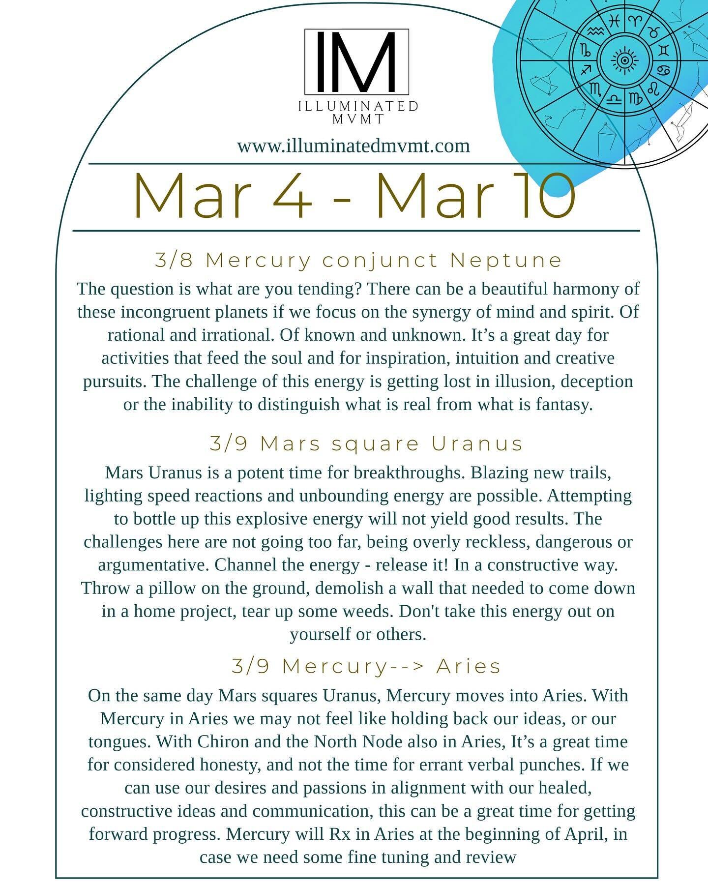 This week&rsquo;s Astro Forecast 💫

Mercury and Mars are making the most moves this week, reminding us to align our thoughts and actions.

With most almost all the sky in the last two and first two signs of the zodiac, it&rsquo;s a poignant reflecti