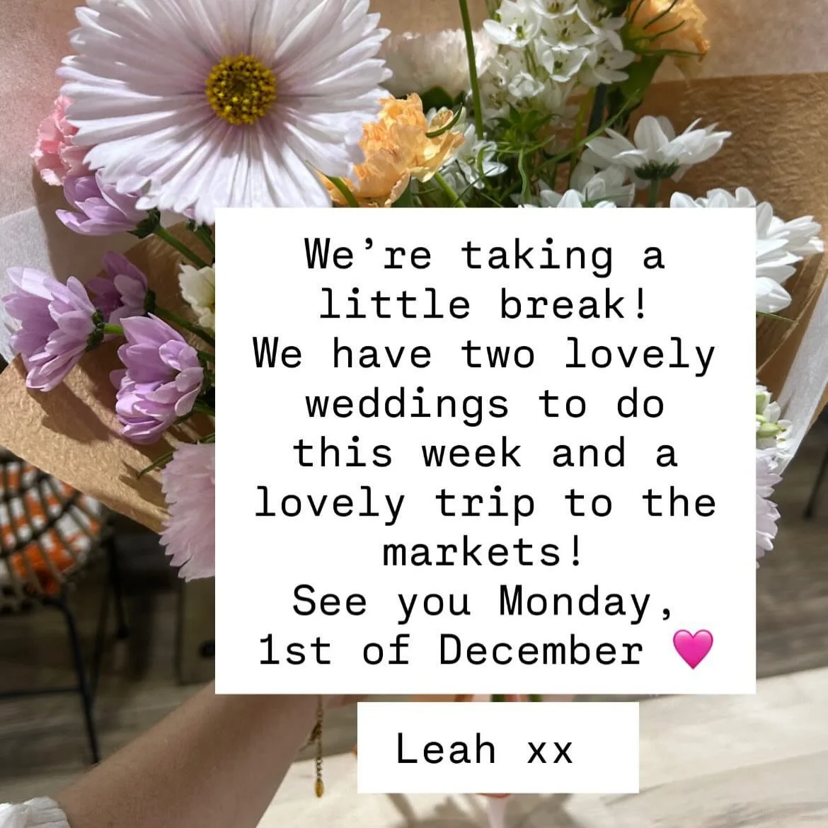 Closed today and tomorrow! See you Monday x