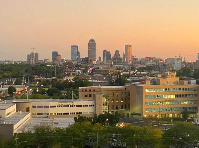 Indy skyline at sunset