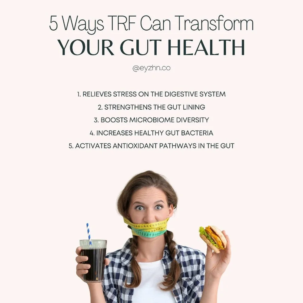 Time-restricted feeding (TRF) is a form of intermittent fasting where your eating window is condensed into a 4-12 hour period.

Here are 5 reasons why limiting the time you spend eating can improve digestive health:

✔️ Relieves stress on the GI syst