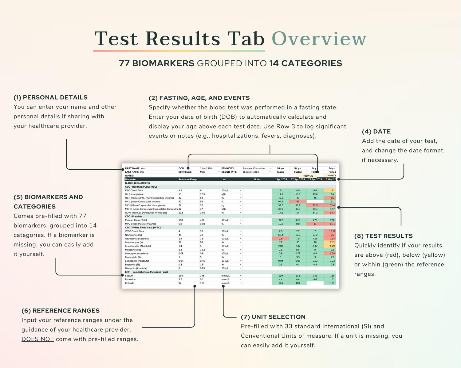 Blood Test Tracker Lite | Easy Lab Results Tracking Spreadsheet for ...