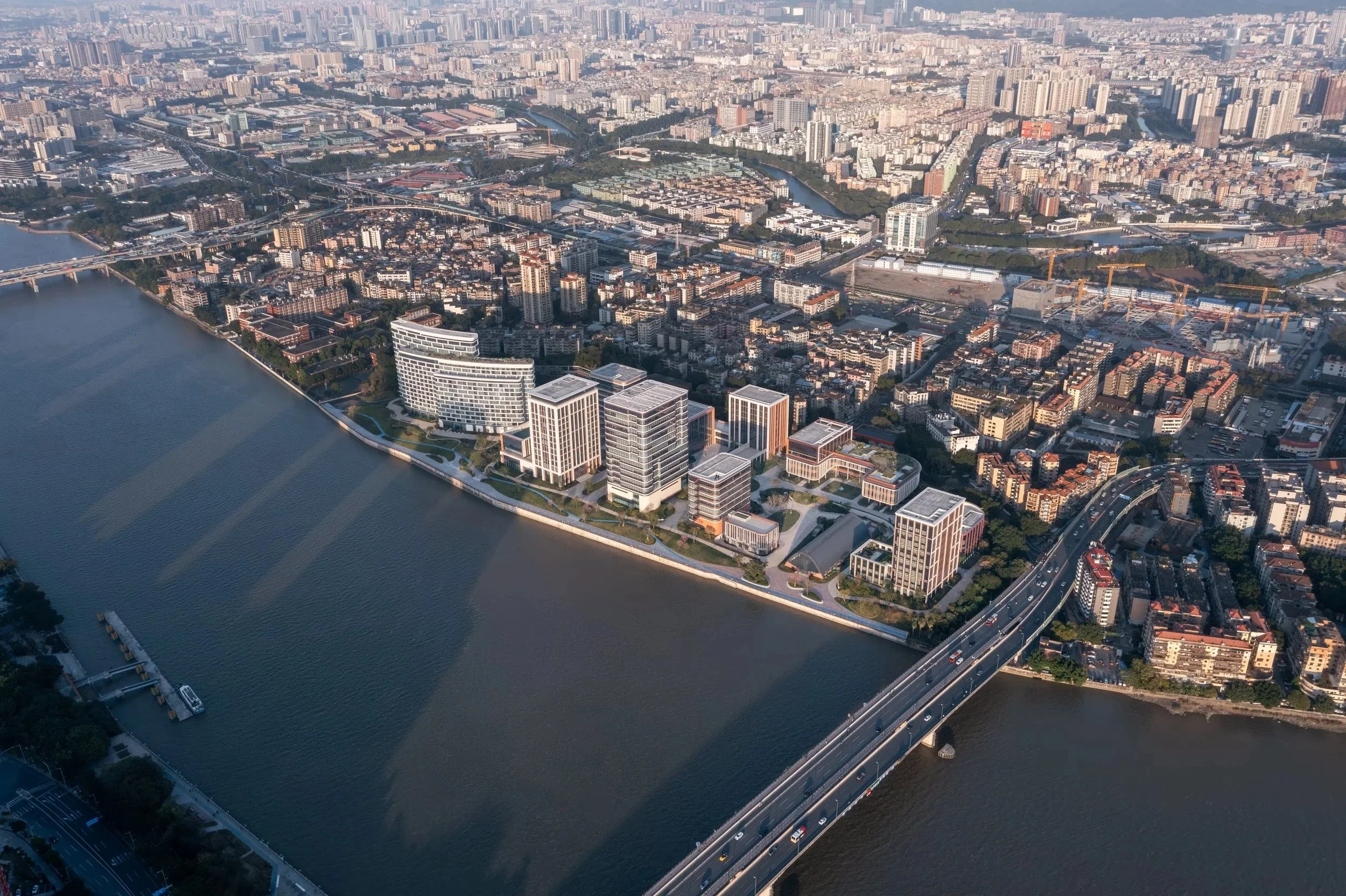 Aerial view of the southwest side of Huawei Guangzhou R&amp;D Campus.