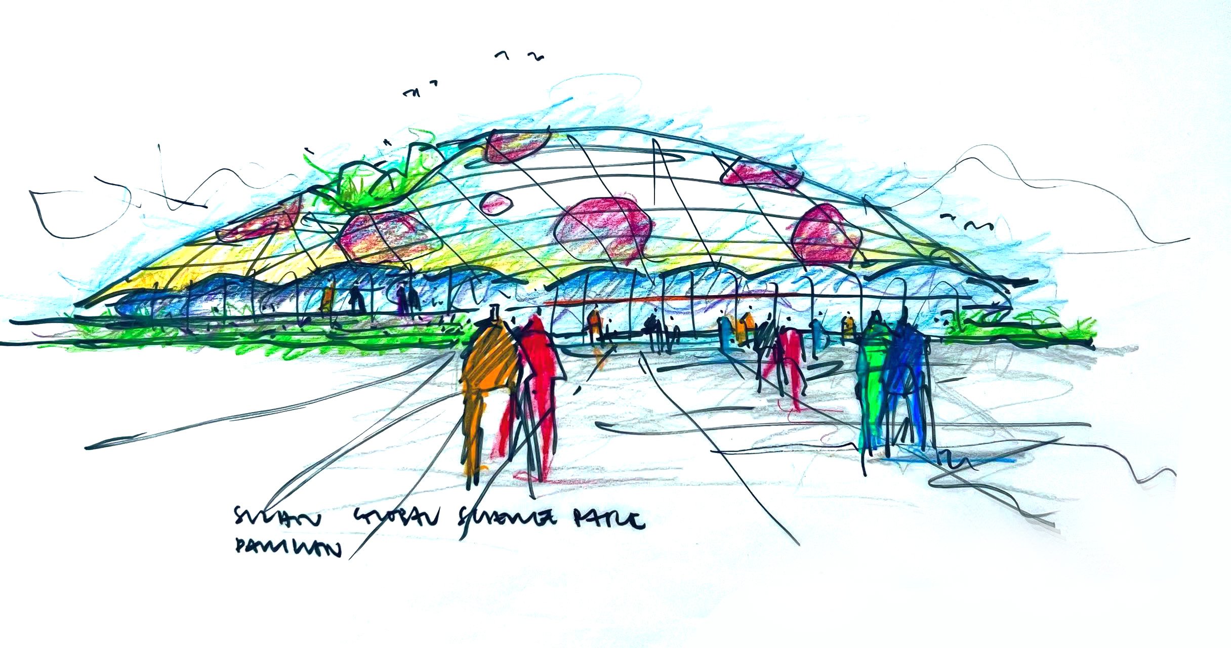 Conceptual hand sketches for the 'Super Garden' by SPARK Founding Director Stephen Pimbley