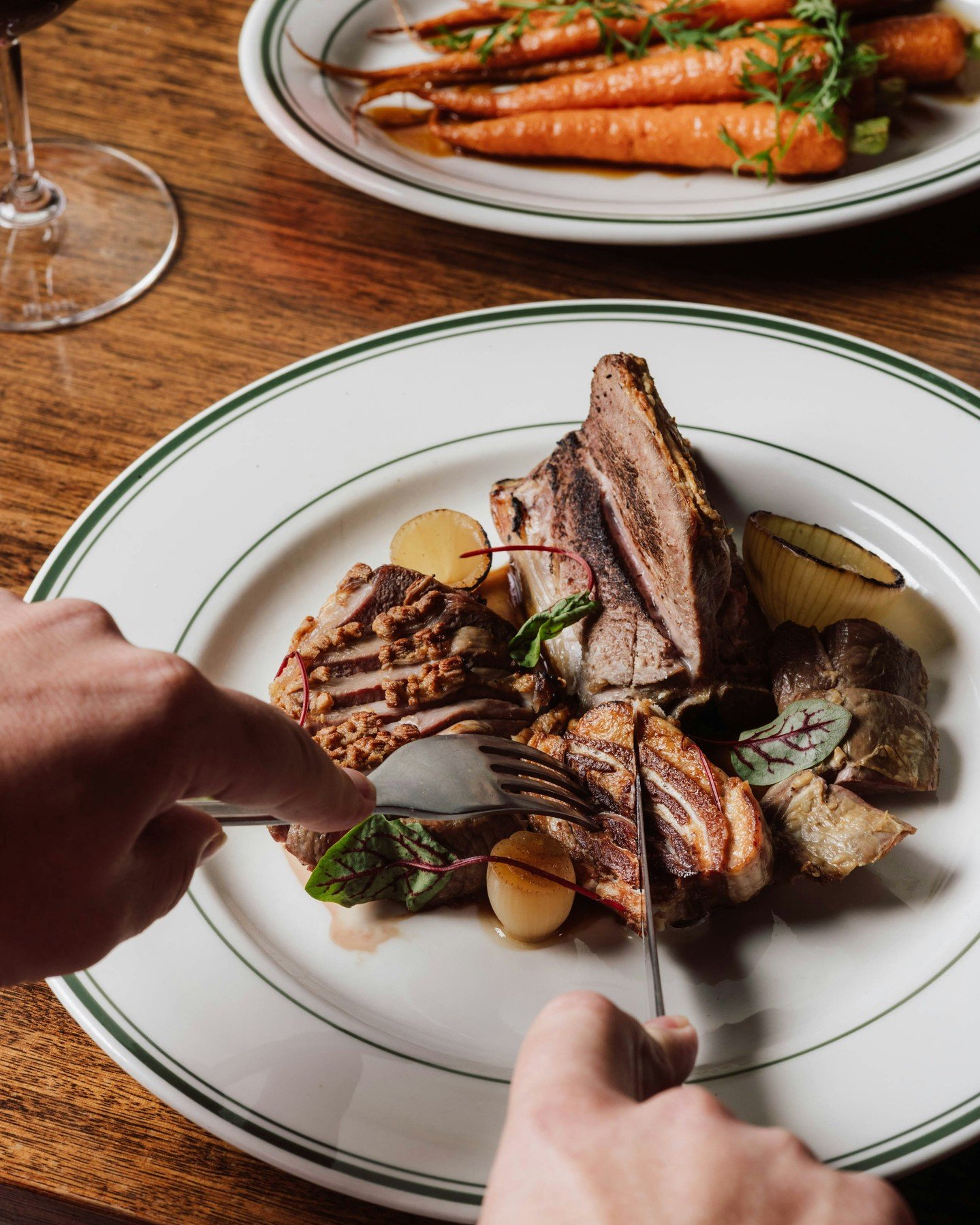 A new addition to the menu. Margra Lamb shortloin cooked on the bone, with a rosemary velout&eacute; and charred shallots.
