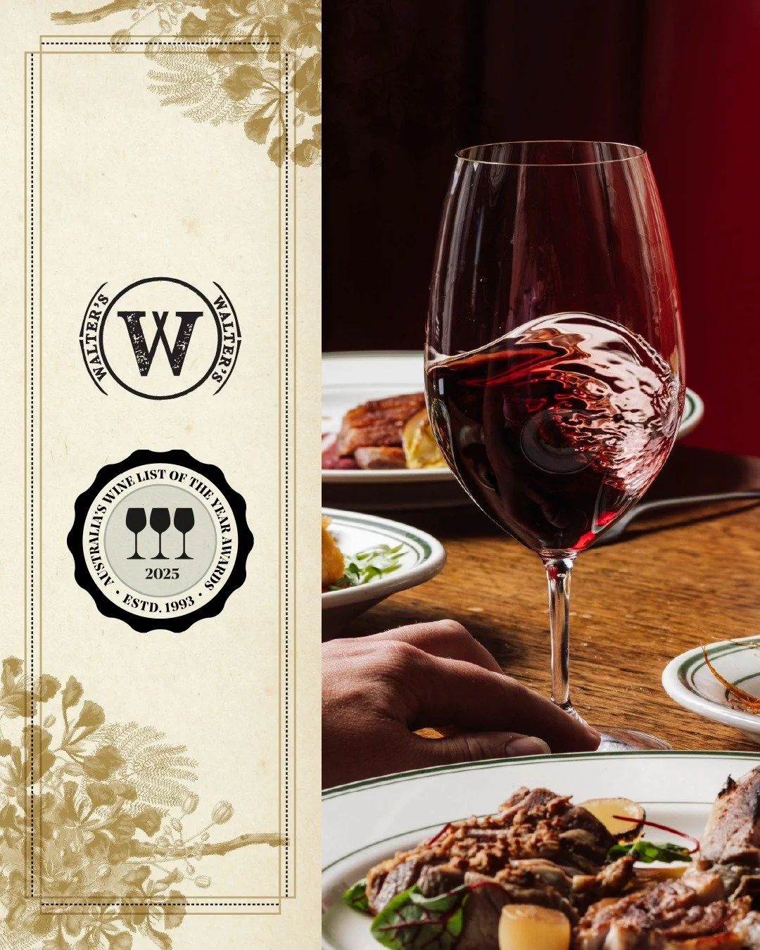 Walter's wine list has once again been awarded three Glasses at the Australian Wine List of the Year Awards 2025. If you know wine, you'll enjoy browsing, and if you don't know wine, our team can tell you all about it 🍷