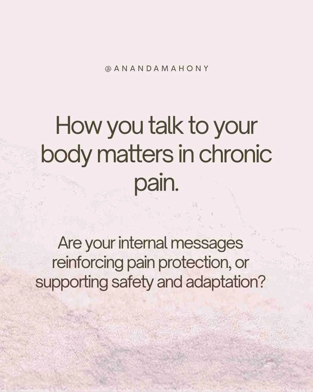 How you talk to your body matters in chronic pain.

In persistent pain states, the issue is rarely tissue damage alone. Pain is shaped by nervous system sensitisation, prediction, and context.

Research from pain science and psychology, including Ell