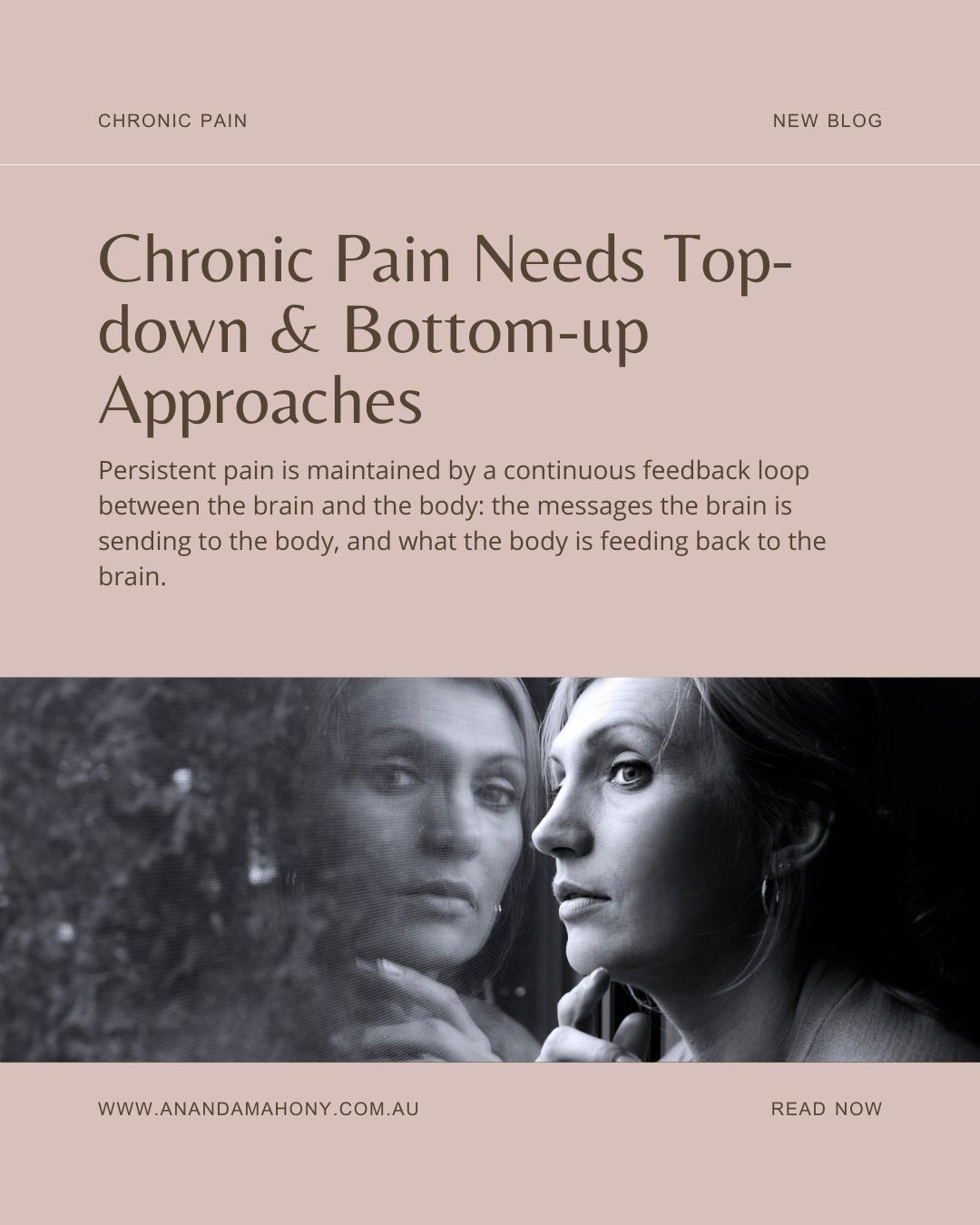 New Blog: Chronic Pain Needs Top-down &amp; Bottom-up Approaches

A common assumption is that pain comes directly from injury or damage in the body. 

The bottom-up view (body to brain) explains persistent pain as the result of ongoing noxious signal
