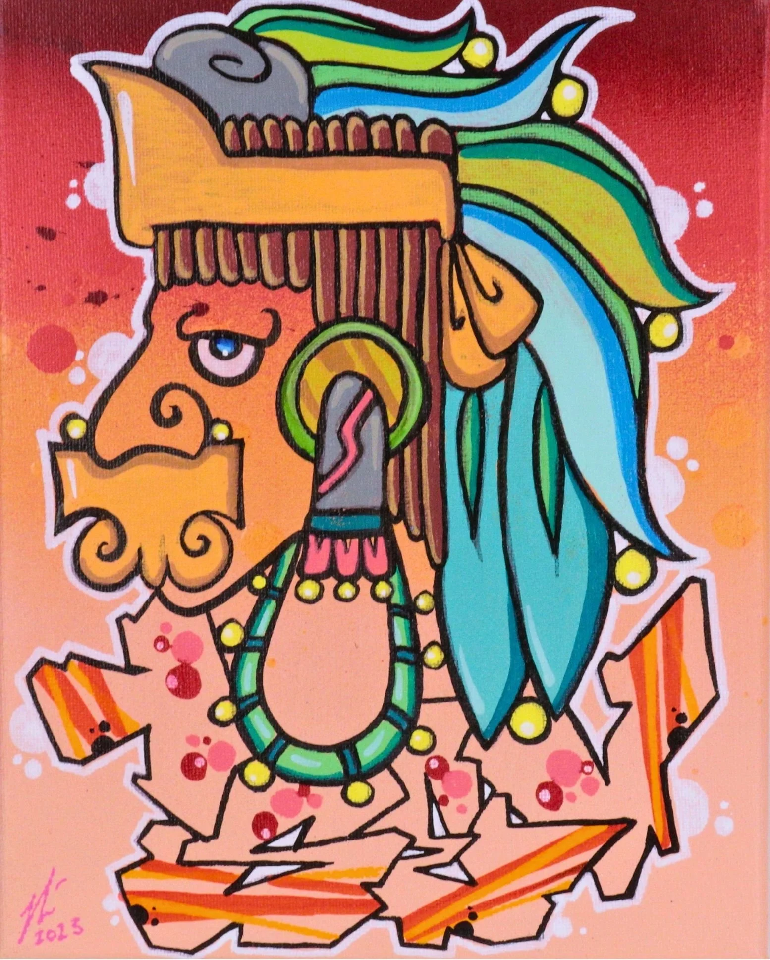 W10 Tribal Emperor with TSEL Name on Canvas – Original artwork featuring a tribal emperor and TSEL lettering on canvas by Chicago artist Nino “Tselone” Rodriguez.