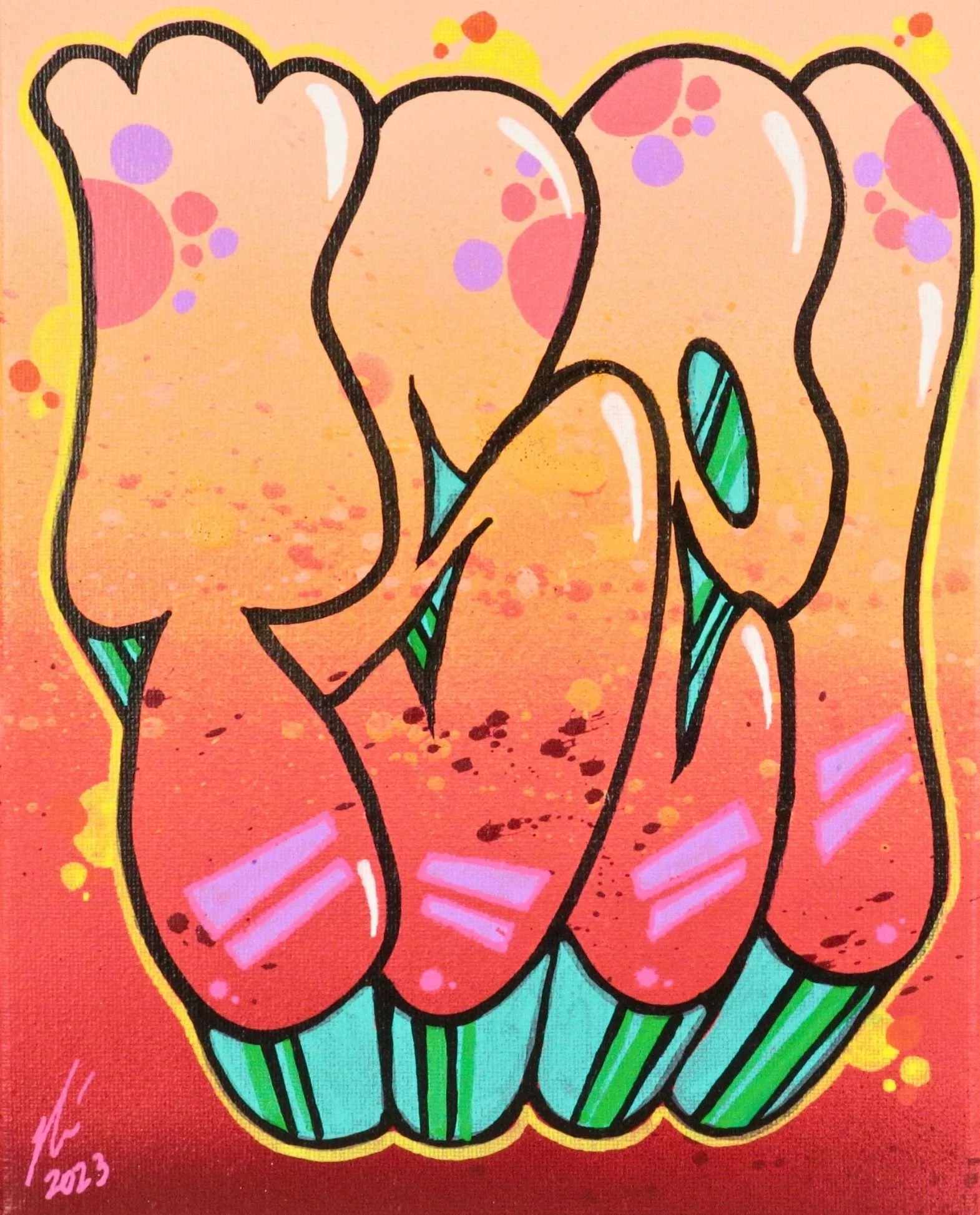 W07 TSEL Graffiti Throw-Up on Canvas – Original graffiti throw-up lettering featuring TSEL on canvas by Chicago graffiti artist Nino “Tselone” Rodriguez.