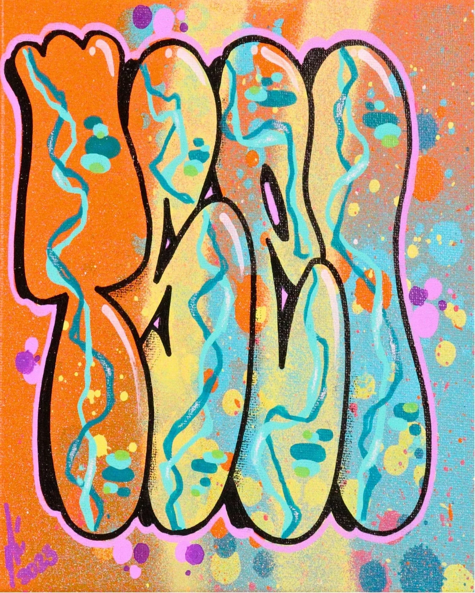 W01 TSEL Graffiti on Square Canvas – Colorful graffiti lettering artwork by Chicago artist Nino “Tselone” Rodriguez.