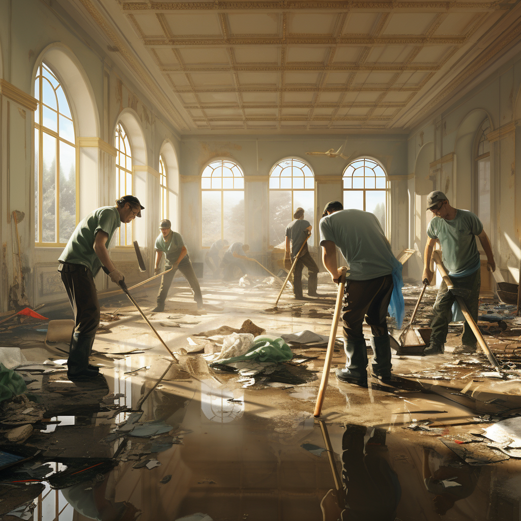 moisty5234_a_realistic_image_of_a_cleaning_crew_cleaning_up_deb_f36e187c-263d-4744-b5cf-374ad6a6a24f.png
