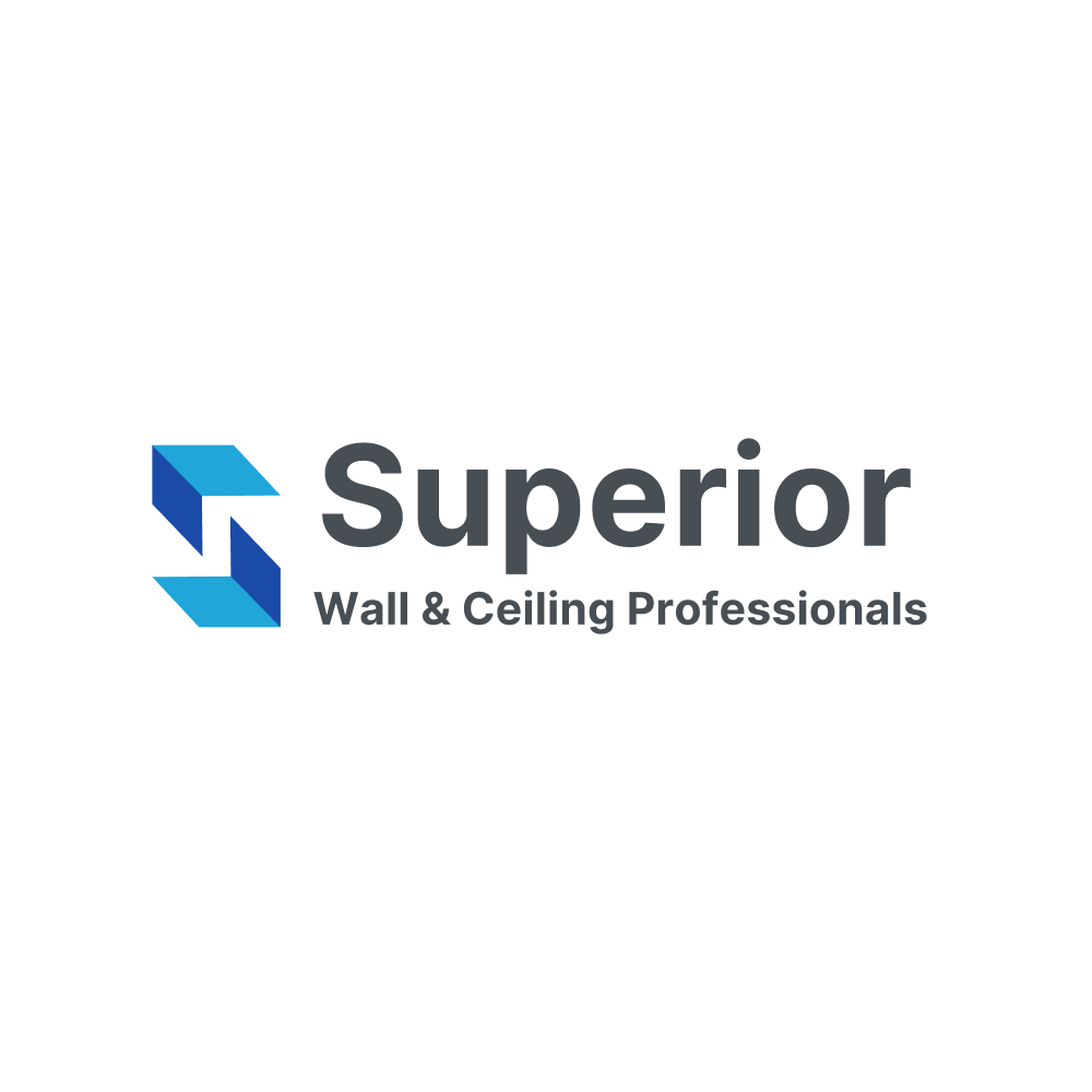 Logo for Superior Wall & Ceiling Professionals, featuring a geometric blue arrow design and text in black and gray.