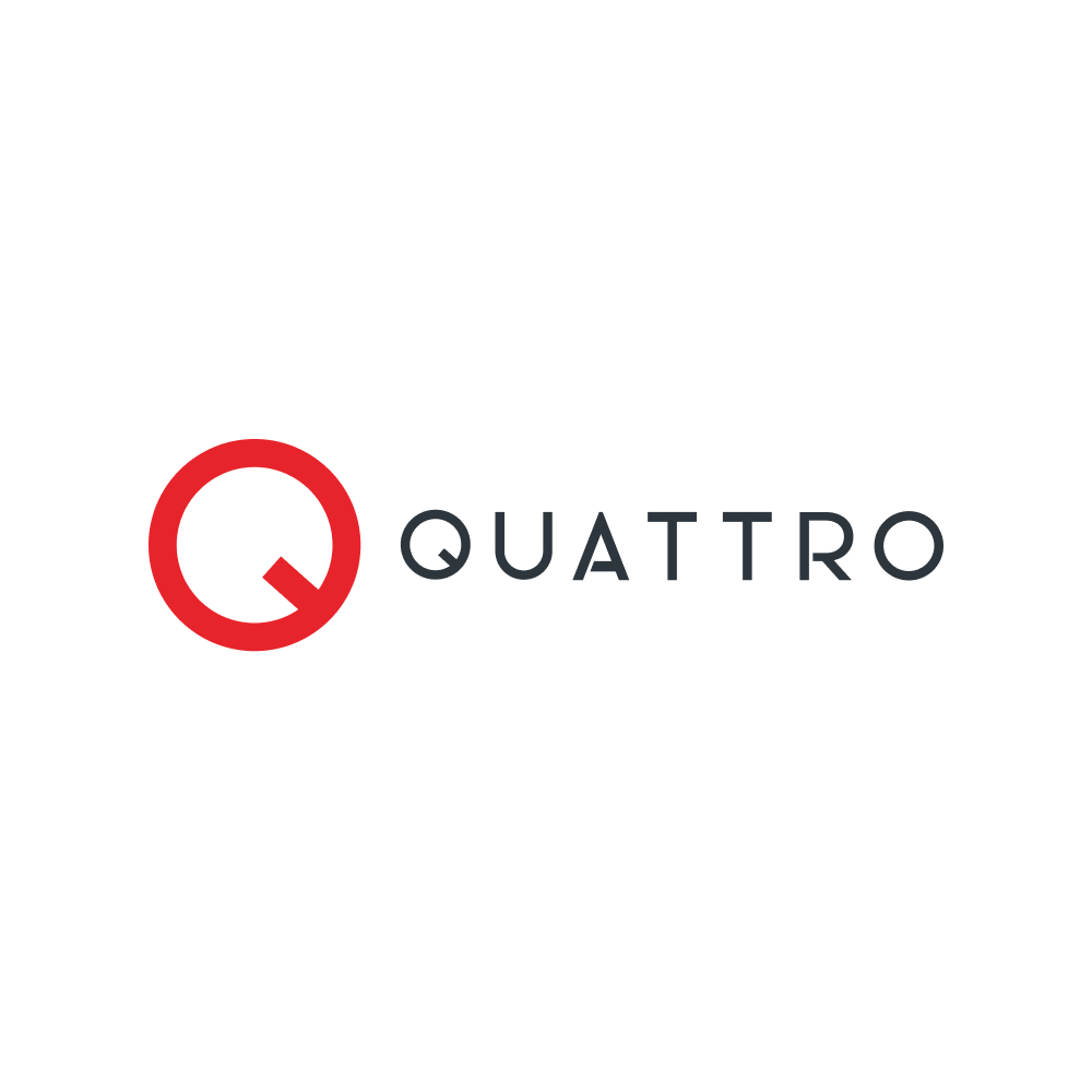 Logo of Quattro, featuring a red circle with a stylized white letter Q inside, followed by the word 'QUATTRO' in black uppercase letters.