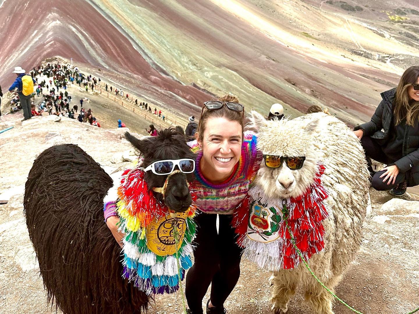 Blending in with the locals at #rainbowmountain 🌈 😎 ⛰️ 

#rainbowmountainperu #rainbowmountains #alpacalover #perutravel
