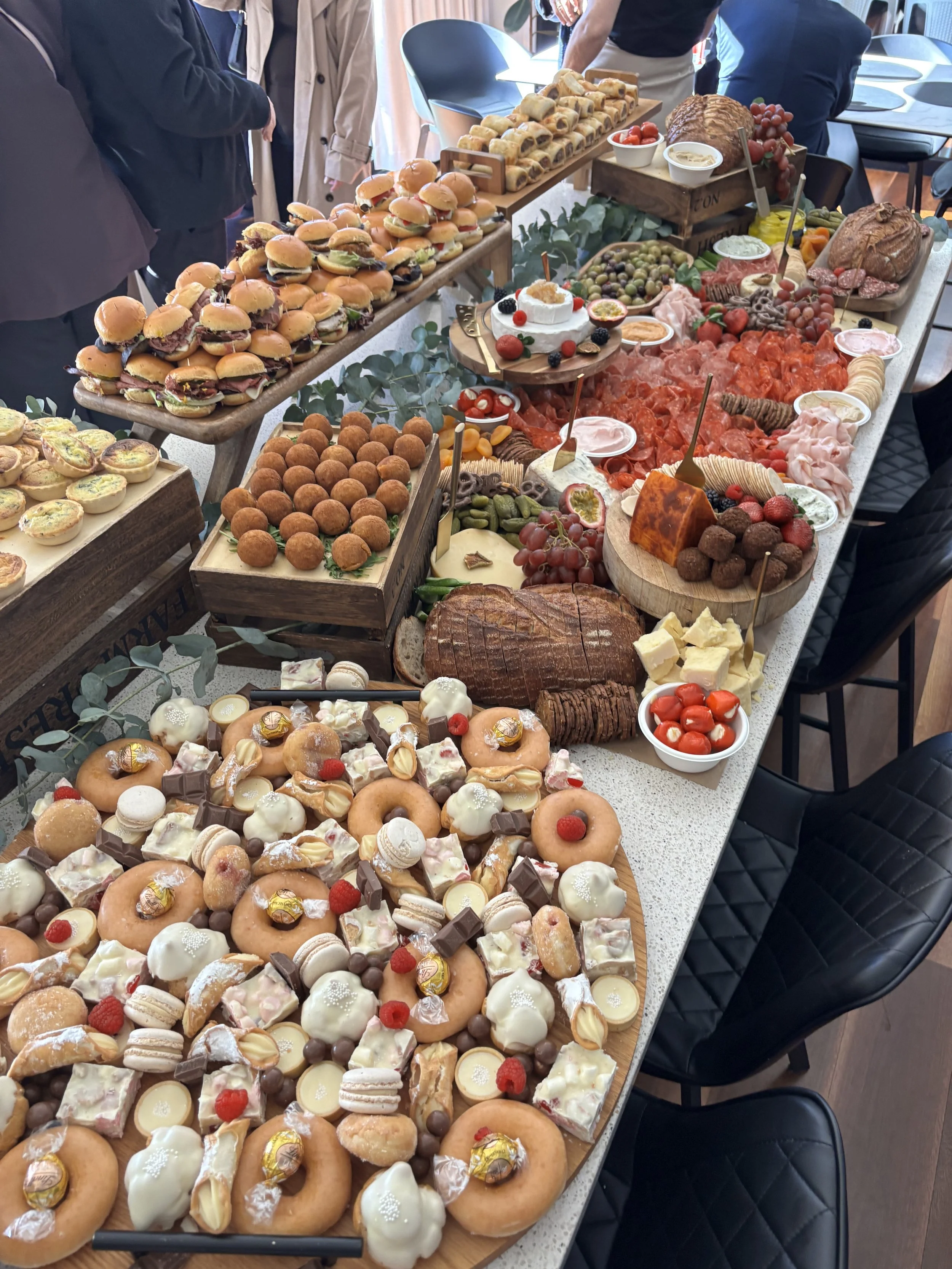 Add ons: 60cm dessert, mini quiches, mini arancini, sliders, sausage rolls